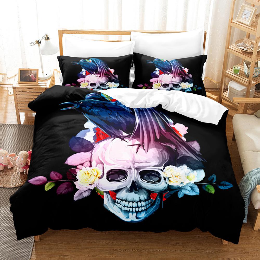 Schädel High Definition Digitaldruck Heimtextil Bettlaken-Set Bettlaken Bettbezug Horror-Thema Bettwäsche Studentenwohnheim Dreiteiliges Set