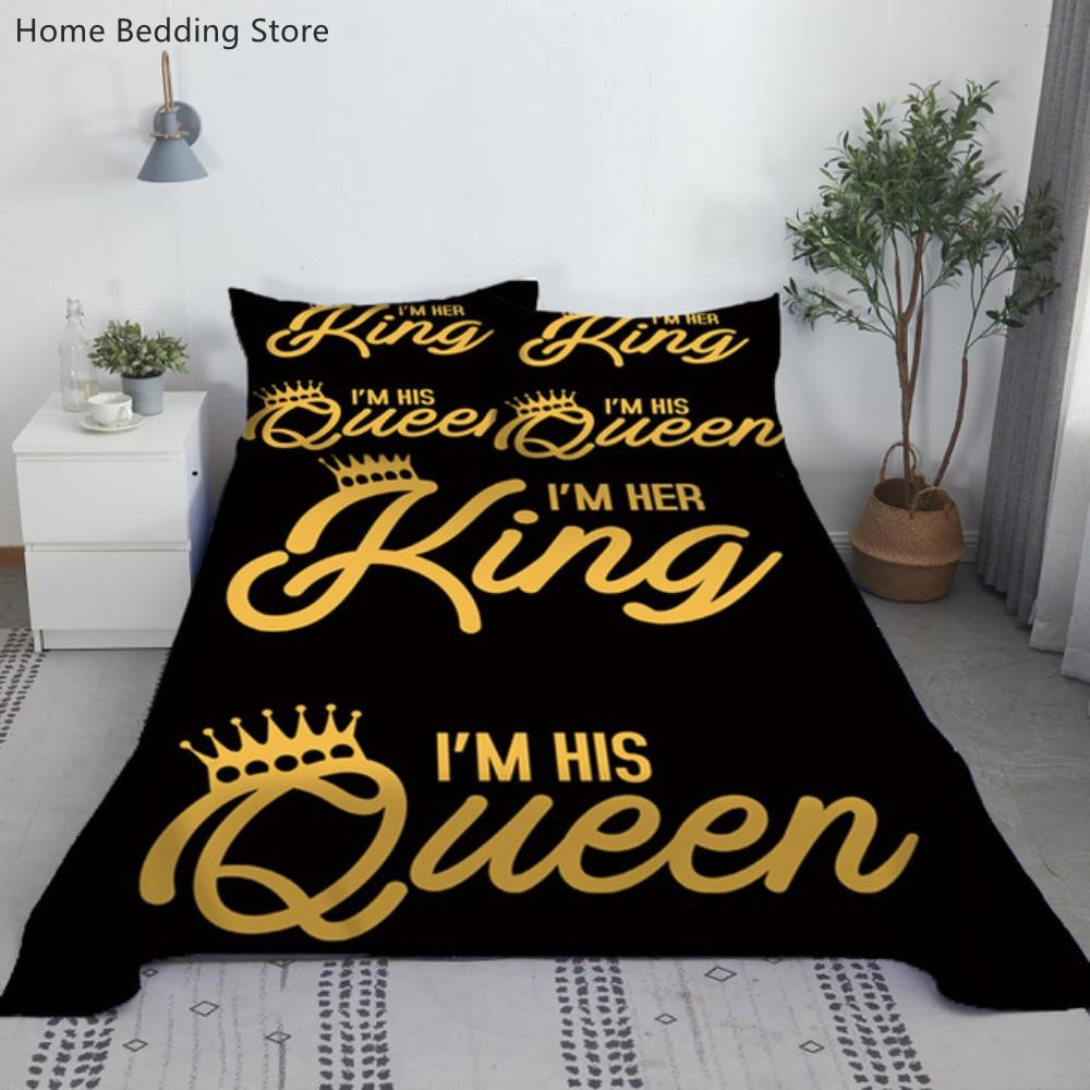 Black White Queen King Bed Sheet 2/3pcs Set Digital Print For Adult Polyester Bed Flat Sheet With Pillowcase Bedding Bed Linen