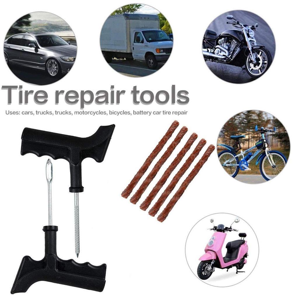 (Tubeless Tyre Puncture Kit with Piller and Cars, Bikes Puncture Repair Kit. (1Pcs Reamer+1Pcs Probe+1Rubber Glue+10Pcs Strips+1Pcs Nose Plier+1Tire