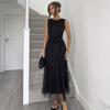 Womens Long Sleeveless Dress 2026 Lace Up Waist Tulle Patchwork A Line Evening Gown