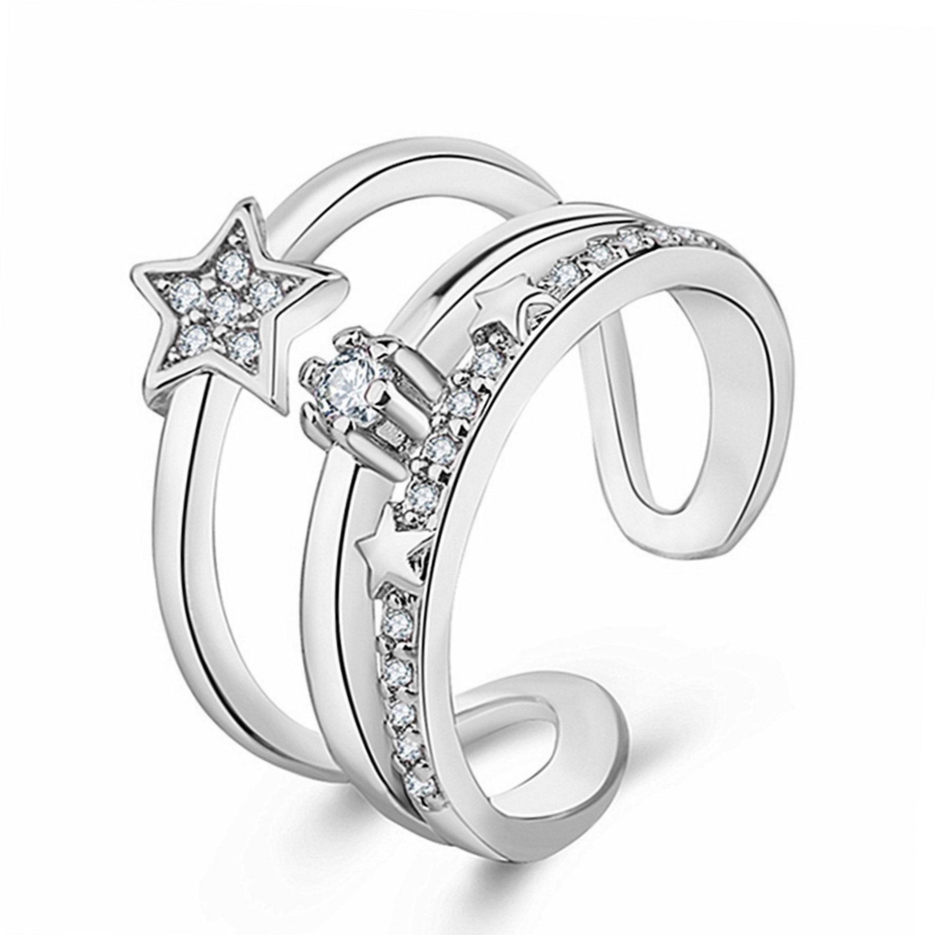 

Новое кольцо для женщин в корейском стиле, модное двухслойное кольцо с хвостом пятиконечной звезды, открытое кольцо с милым бриллиантом Opening is adjustable