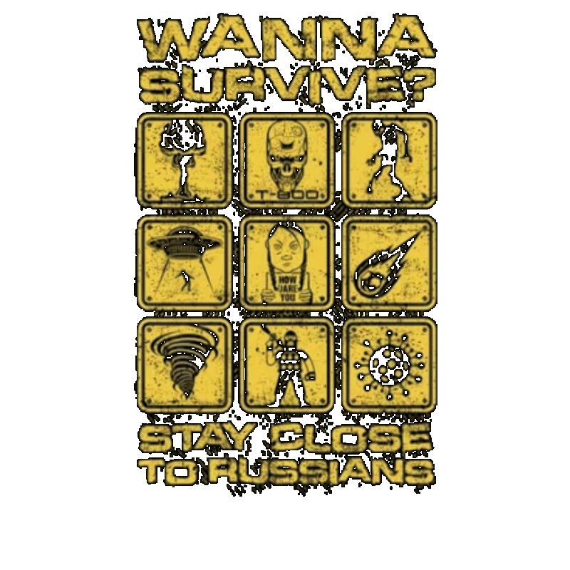 Men's Black T-Shirt Wanna Survive Stay Close To Russians Graphic Print Casual Wear