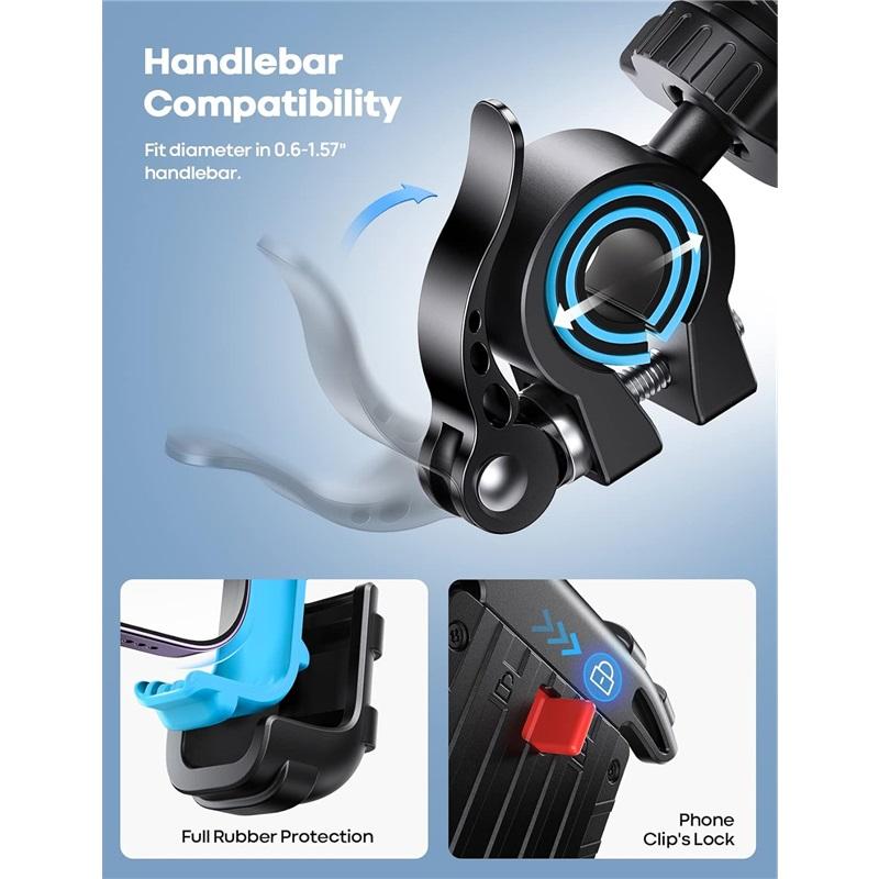 Bike Phone Holder Motorcycle Mount Motorcycle Phone Holder Handlebar Cell Phone Clamp E-Bike Scooter Phone Clip for iPhone 17 Air Pro Max 16 15