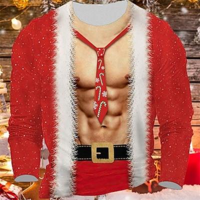 Men's T Shirt Tee Santa Claus Graphic Prints Crew Neck 3D Print Outdoor Christmas Long Sleeve Print Clothing Apparel Designer Basic Casual
