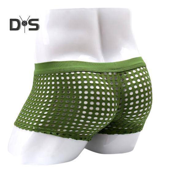 Men Sexy Hollow Out Shorts Briefs Low-rise Breathable Mesh Underwear Solid Color 3D U-convex Panties Underpants