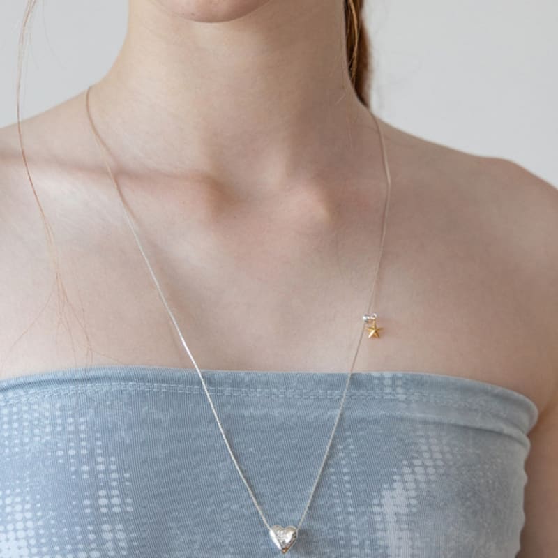 TATIANA (925 Silver) Chocolate Heart Star Dangle Necklace NZ2162