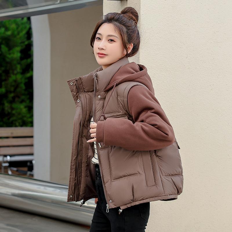 New Women's Cotton-padded Clothes Fake Two Pieces Fashion Hooded Short Women's Cotton-padded Clothes Thickened Cotton-padded Jacket
