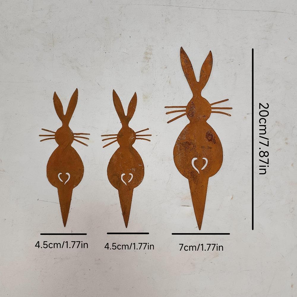 3 Stück Metall-Gartenstecker Ostern, Rostige 2D-Flachbodenstecker, Einfach einzustecken, Feiertagsdekoration für Hof & Blumenbeet, Gartendekorationen