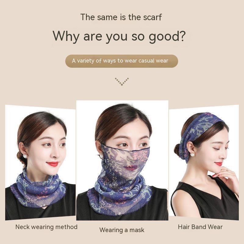 Summer Sunscreen Mask Women's Neck Protection Ear Hanging Veil Neck Scarf Anti-ultraviolet Silk Scarf Gauze Scarf
