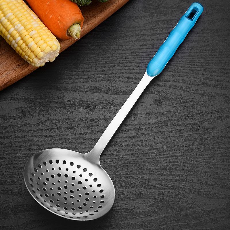 Stainless Steel Spatula Kitchenware Set for Household Kitchen Double-color Handle Stir-frying Spatula Cooking Soup Spoon, Large Strainer