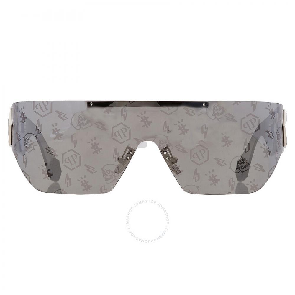 

Philipp Plein Silver Mirror Logo Shield Ladies Sunglasses SPP029M 579L 99