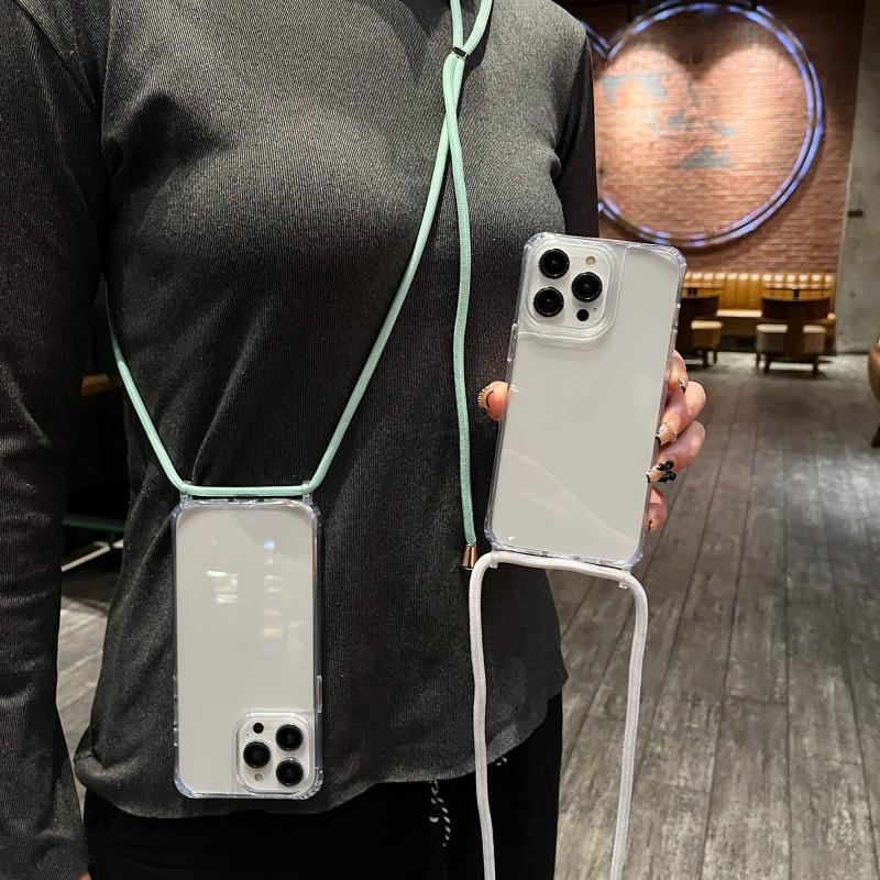 Clear Strap Case For iPhone 17 16 15 13 12 11 14 Pro Max Mini XR X XS Max Plus Air Crossbody Lanyard Cord Plastic Acrylic Cover