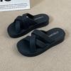 Fashion CRLAYDK Fashion Sandals for Women Cross Straps Slip On PU Leather Slides Ladies Casual Footwear Summer Flat Beach Slippers