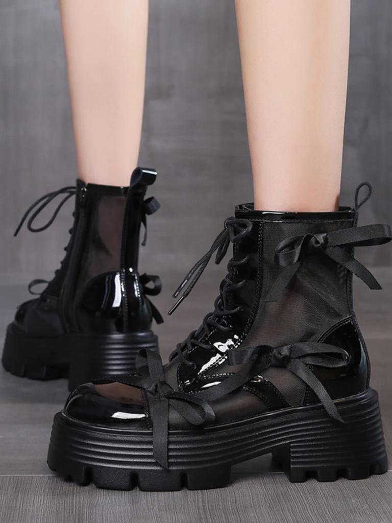 Summer Thin Sweet Boots Women Light Thick Soled Gauze Mesh Hollow Cool Boots Sweet Cool Spicy Girls College Short Mesh Boots