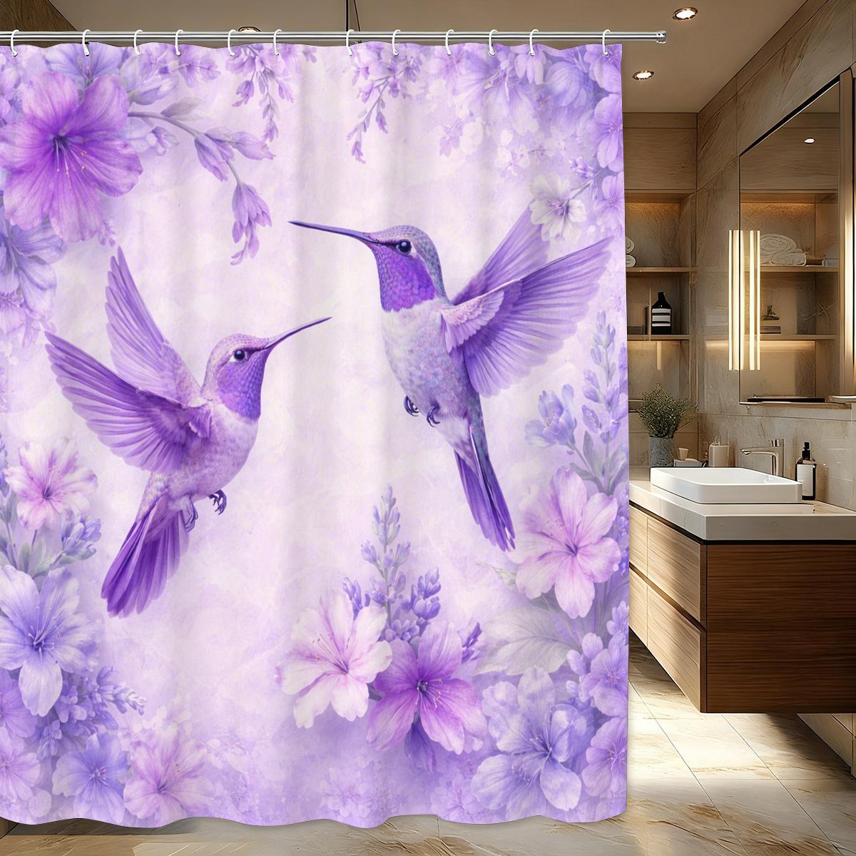 

Vibrant Floral & Animal Printed Polyester Shower Curtain - Stylish Bathroom Decor, Decorative Bathtub Curtain For Home W60H190(CM)-1 Pcs
