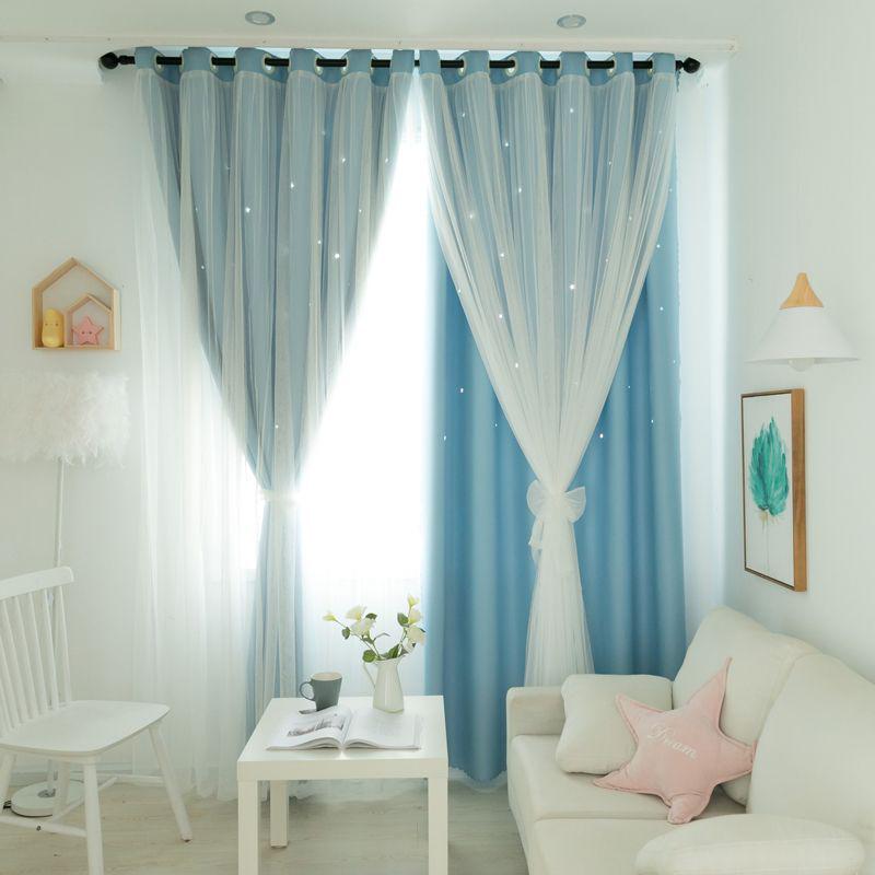 Double Layer Blackout Curtains, Girly Cream Style, Fabric and Gauze, for Bedroom and Dormitory, Sun Protection and Heat Insulation