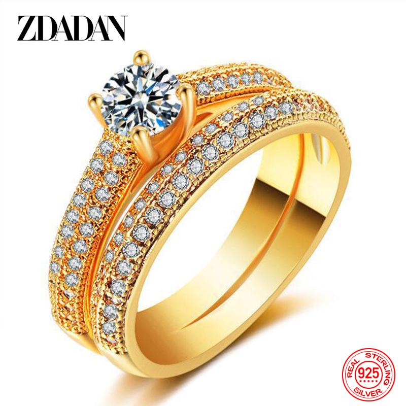ZDADAN 925 Silver Double Zircon Rings For Women Fashion Wedding Engagement Jewelry Gift