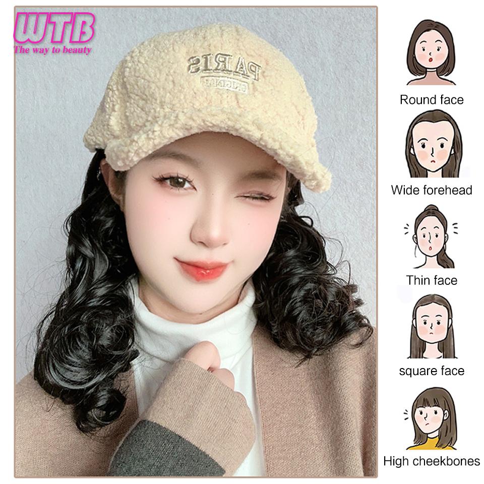 WTB Synthetic Hat Short Curly Hair Wig Integrated Women's Fashion Age-reducing Autumn and Winter Warm Baseball Hat Wig