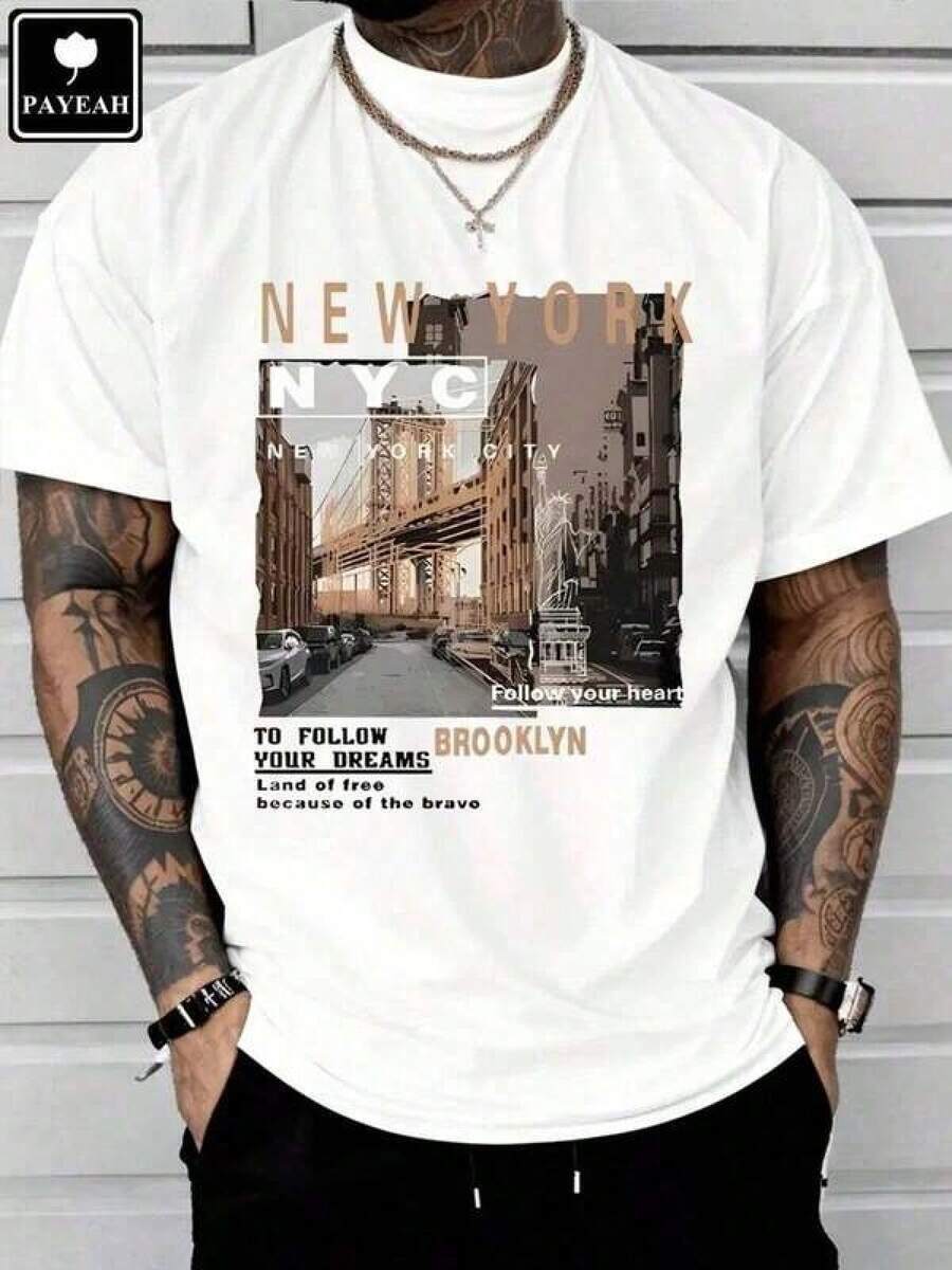 

Casual Streetwear Street View Of Brooklyn New York High Quality ClothingT-Shirt Heavy T ShirtCasual S разноцветный