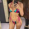 Splicing Halter High Leg Cut Strappy Two-Pieces Bikini Set Bikini Female Swimsuit Bathing Suit Women Swimwear Bather Swim