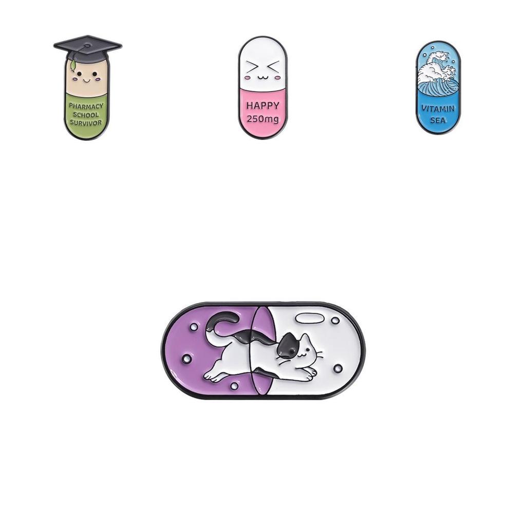 Creative Cartoon Pill Series Metal Brooch Set Whimsical Alphabet Pin Collection For Fashionable Accessory Lovers