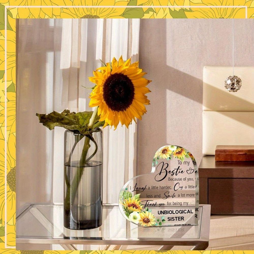 Friendship Gifts for Women: Bestie Plaque, Sunflower Flower Gift, Sister Birthday Thank You Acrylic Friendship Gift
