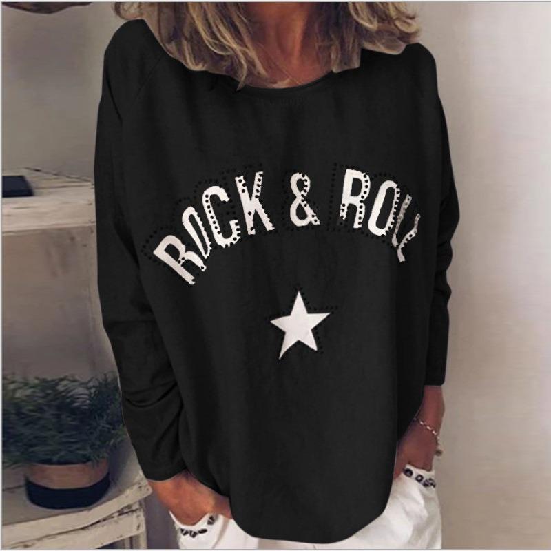Nuovo Pullover da Donna Autunno e Inverno con Stampa Diamanti Girocollo a Maniche Lunghe