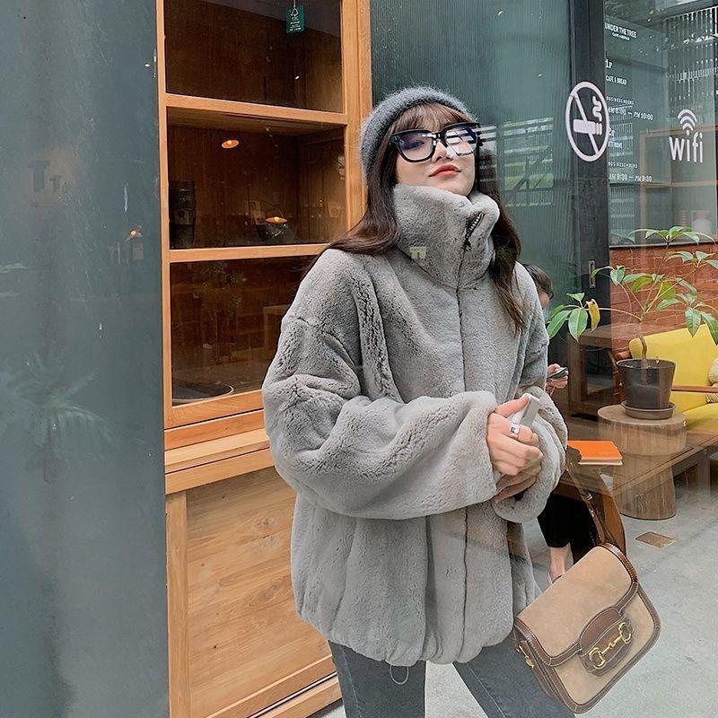 Autumn and Winter New Imitation Lazy Rabbit Plush Imitation Fur Jacket Light Fashion Loose Furry Stand-up Collar Women's Clothing