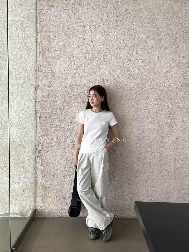 Women's Slim-Fit Stretch Cotton Tee - Simple Letter Print, Short-Sleeve, Summer Style