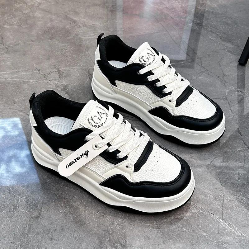 

Модные повседневные кроссовки на платформе для женщин, осенние, нескользящие, на плоском каблуке, женские, на шнуровке, легкие, для ходьбы, на толстой подошве, одинарные туфли 40 чёрный