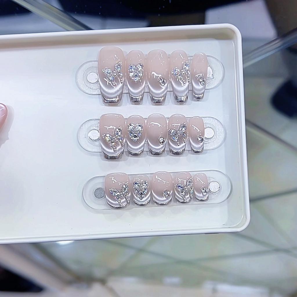 Hand-woven Armor Magic Butterfly High-end Zircon Diamond Butterfly Love French Cat Eye Nail Art Patch