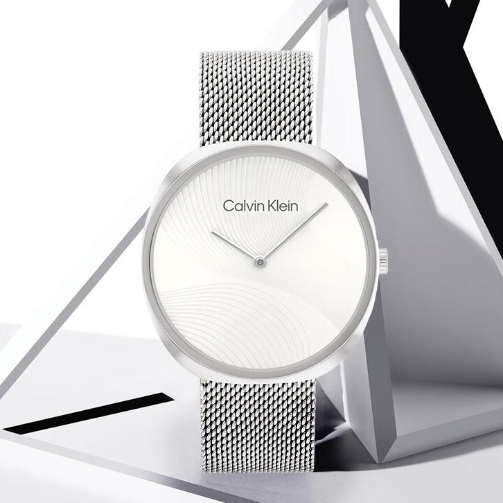 Calvin Klein Quartz Watch Stainless Steel Band 36.6mm Silver Dial Fashion Waterproof Women watches 25200245-GJ