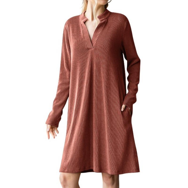 IHUASU Women's Fashion Spring Autumn Solid Color Print O-Neck Long Sleeve Casual Dresses