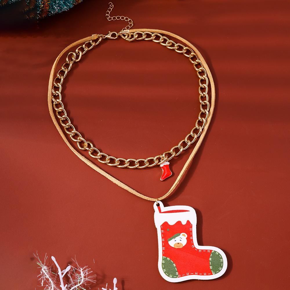 European & American Multi-layer Christmas Necklace with Santa, Tree & Stocking Charms