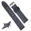 [vinacreations] 22mm Black Galuchat Watch Strap, Stingray Leather Replacement Watch Band, Flat and Thin Strap, Stingray Leather Strap with Wrist Buckl
