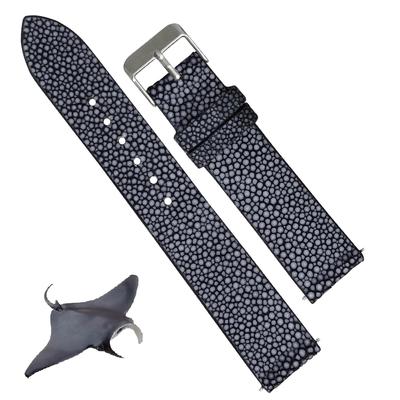 [vinacreations] 22mm Black Galuchat Watch Strap, Stingray Leather Replacement Watch Band, Flat and Thin Strap, Stingray Leather Strap with Wrist Buckl