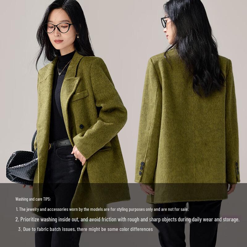 VICTORIA&VERA Alpaca-Wool Blend Padded-Shoulder Blazer Coat