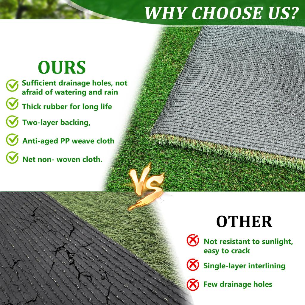 2M*3M Outdoor Artificial Grass Runner Rug, Thick Realistic Fake Grass Roll Decor Patio Balcony Garden Lawn, Dog Pets Turf Drain Mat, 1.38" Pile Height