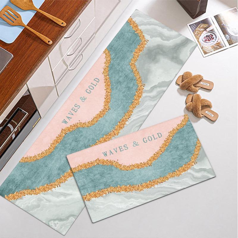 

Kitchen Floor Mat PVC Waterproof Non-slip Oil Proof Carpet Long Rug Black Pattern Home Decoration Rugs 1pc 50x80cm