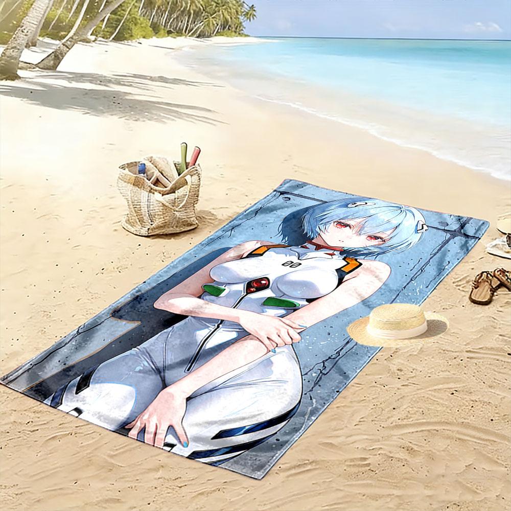 Blue-Haired Anime Girl Design Beach Towel Quick-drying for Travel Outdoor Sports Jogging Beach and Swimming