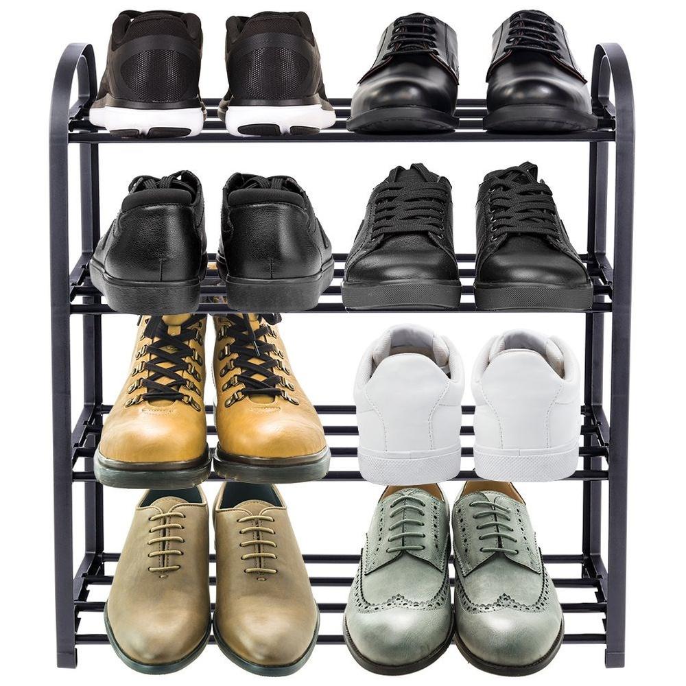 Zapatero de metal negro, 4 niveles, 49,5x18,5x56,5 cm