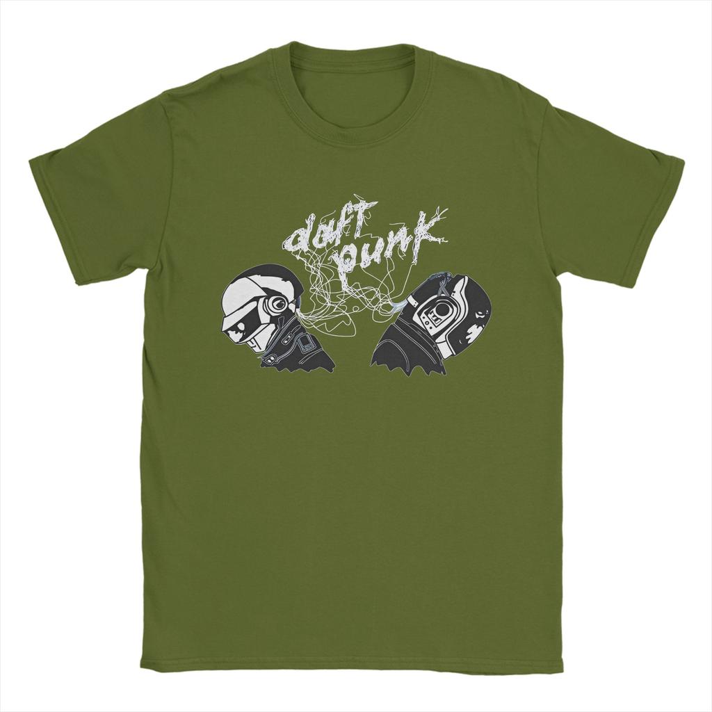 Mens Daft Punk Electronic Band  T Shirt  Pure Cotton Clothes Casual Short Sleeve Crewneck Tees Big Size TShirt