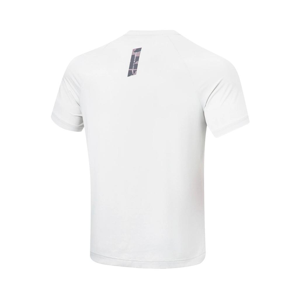 Li Ning Fitness Series Letter Print Sun Protection Quick Dry Round Neck Short Sleeve T-Shirt Men Tops Chuan-Stone-Gray ATST505-2