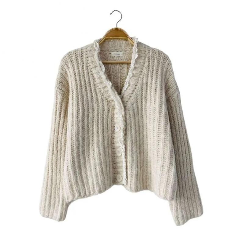 New ArriVals Open Run Women Alpaca Lace V Neck Loose Fit Knit Cardigan