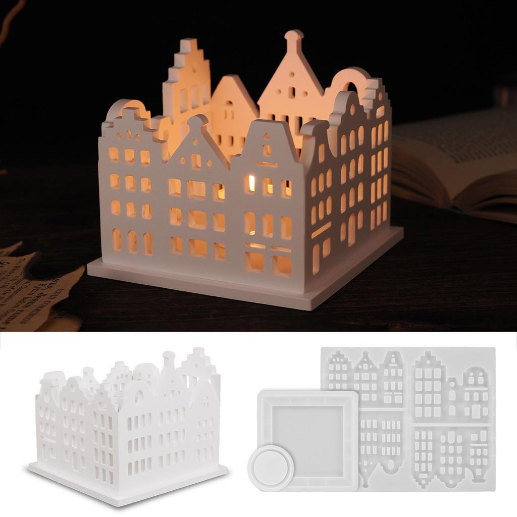 Silicone Resin Houses Moulds Candlestick Moulds Home Ornament Moulds Silicone Texture for Art and Craft Enthusiasts