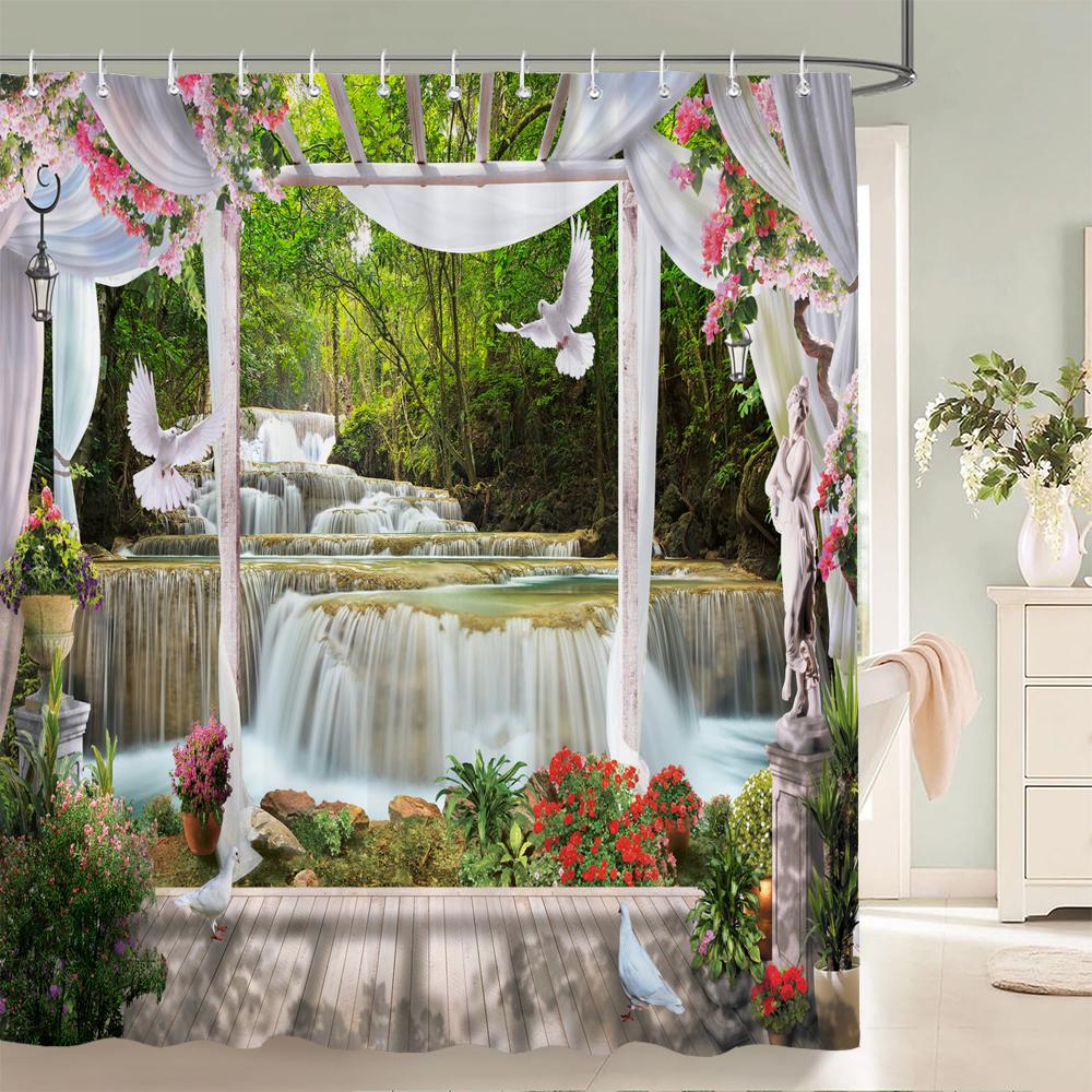 

3D beautiful Rural Garden Flowers Birds scenery printing Shower Curtain Polyester waterproof Curtains Bathroom Partition Screen W90xH180cm