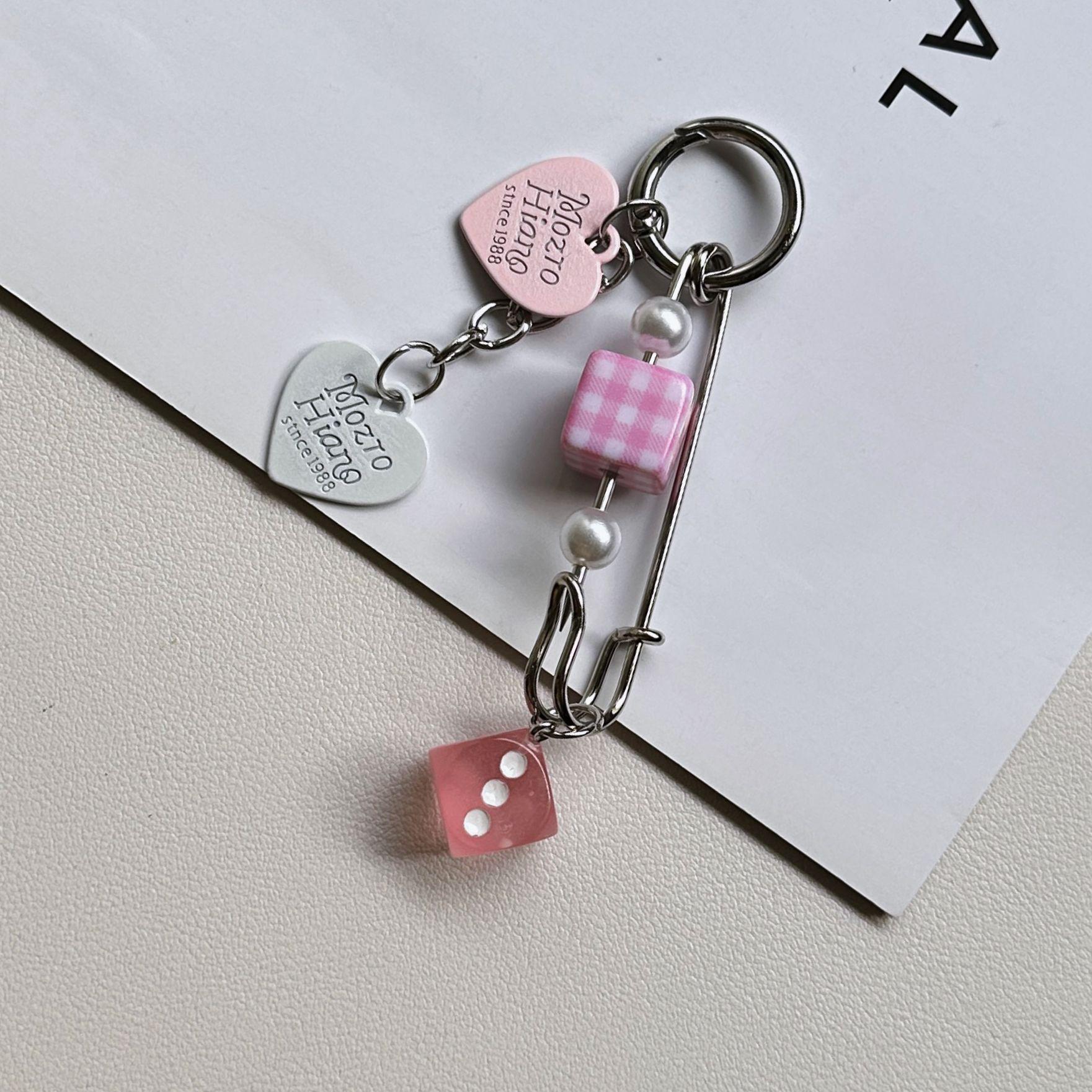 

Heart Pendant Dice & Letter Ornament Keychain with Mixed Beads