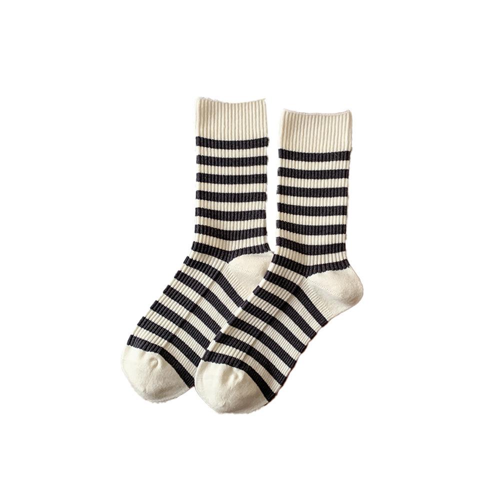 Striped Socks, Women's Pile Socks, Warm Cashmere Socks for Autumn and Winter, Mid-calf Socks, School Style, Versatile Long Socks