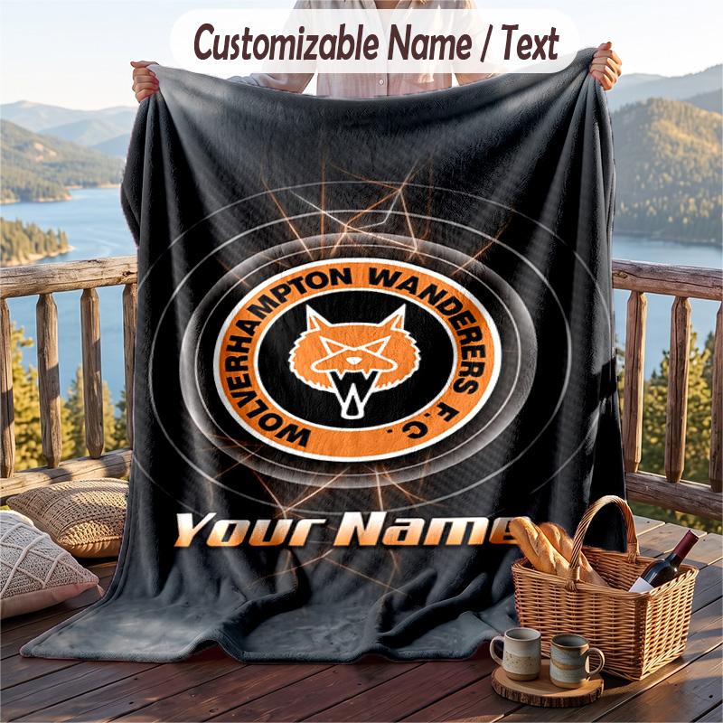 Flannel Blanket Wolverhampton Wanderers Print Custom Name Text Soft Throw for Sofa Bed