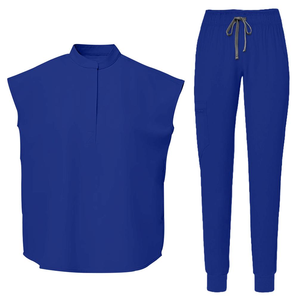 Women's Loose And Comfortable V-neck Short Sleeved Workwear With Multiple Pockets Suit Set